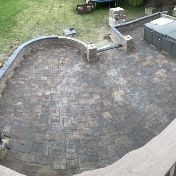 Patio pavers with block wall 